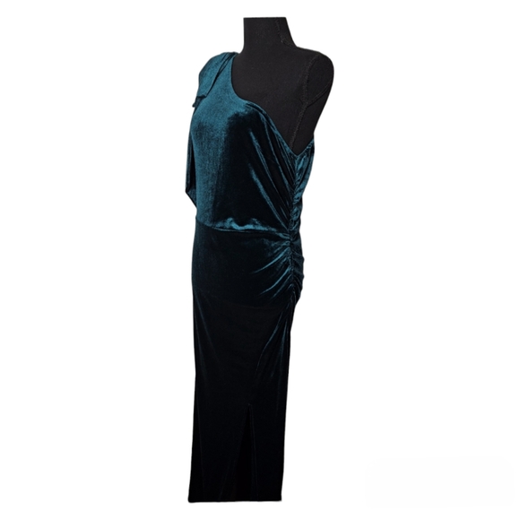 ONE SHOULDER FORMAL VELVET SLIT MAXI DRESS SIZE L - Picture 5 of 8
